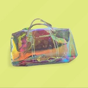 1️⃣ left‼️ Holographic clear tote with luxury brand symbols.